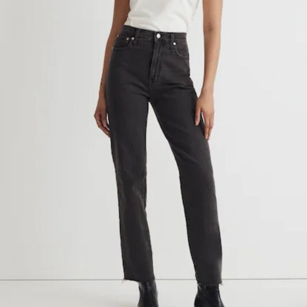 Madewell Black Gray Perfect Vintage Straight Jeans 26 High Rise Women